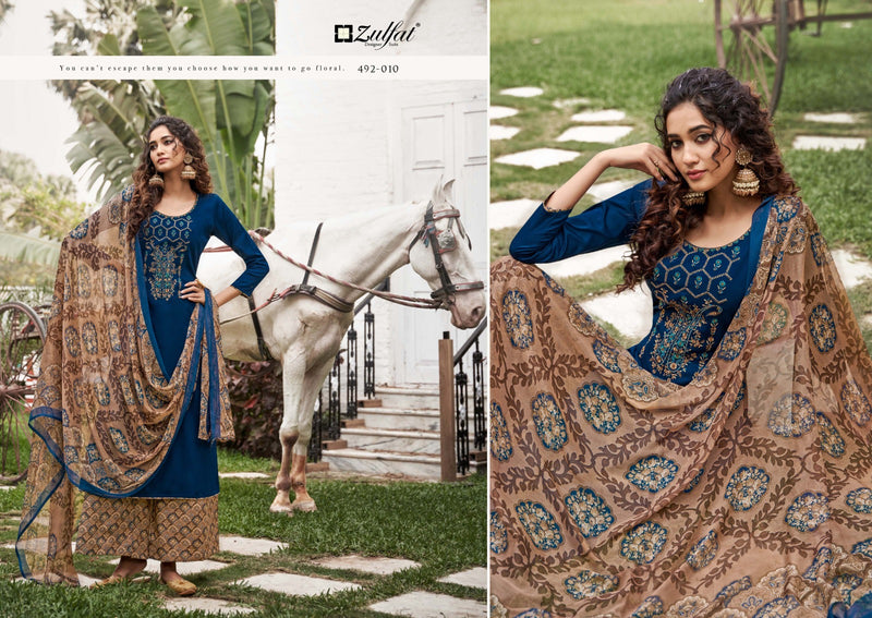 Zulfat Designer Suits Mandakini Pure Heavy Jam Cotton Heavy Embroidery Work Fancy Designer Salwar Suit
