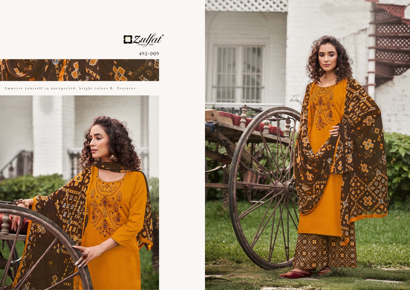 Zulfat Designer Suits Mandakini Pure Heavy Jam Cotton Heavy Embroidery Work Fancy Designer Salwar Suit