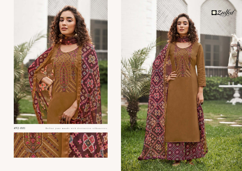 Zulfat Designer Suits Mandakini Pure Heavy Jam Cotton Heavy Embroidery Work Fancy Designer Salwar Suit