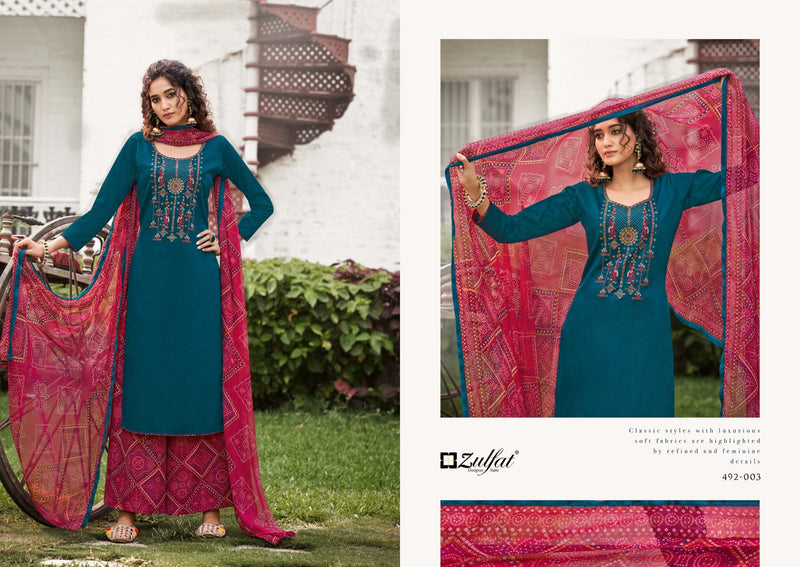 Zulfat Designer Suits Mandakini Pure Heavy Jam Cotton Heavy Embroidery Work Fancy Designer Salwar Suit