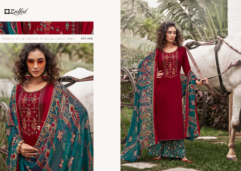 Zulfat Designer Suits Mandakini Pure Heavy Jam Cotton Heavy Embroidery Work Fancy Designer Salwar Suit