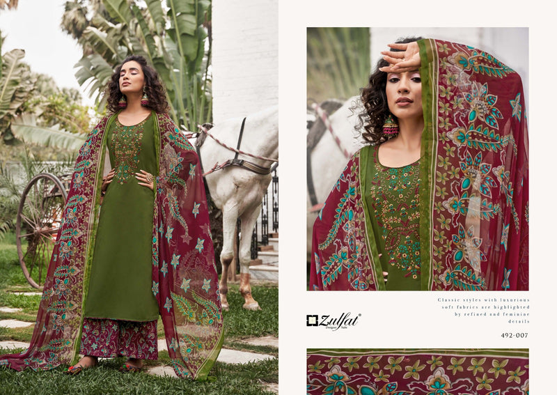 Zulfat Designer Suits Mandakini Pure Heavy Jam Cotton Heavy Embroidery Work Fancy Designer Salwar Suit
