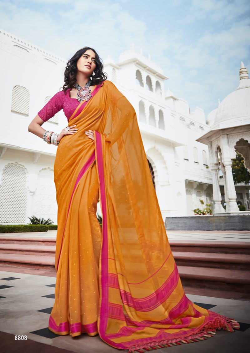 Lt Fabrics Mandola Viscose Chiffon Fancy Festive Wear Sarees