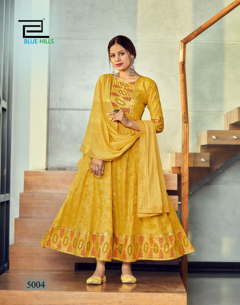 Blue Hills Manika Mage Hithe Vol 5 Rayon Fancy Stylish Long Gown Type Party Wear Kurtis