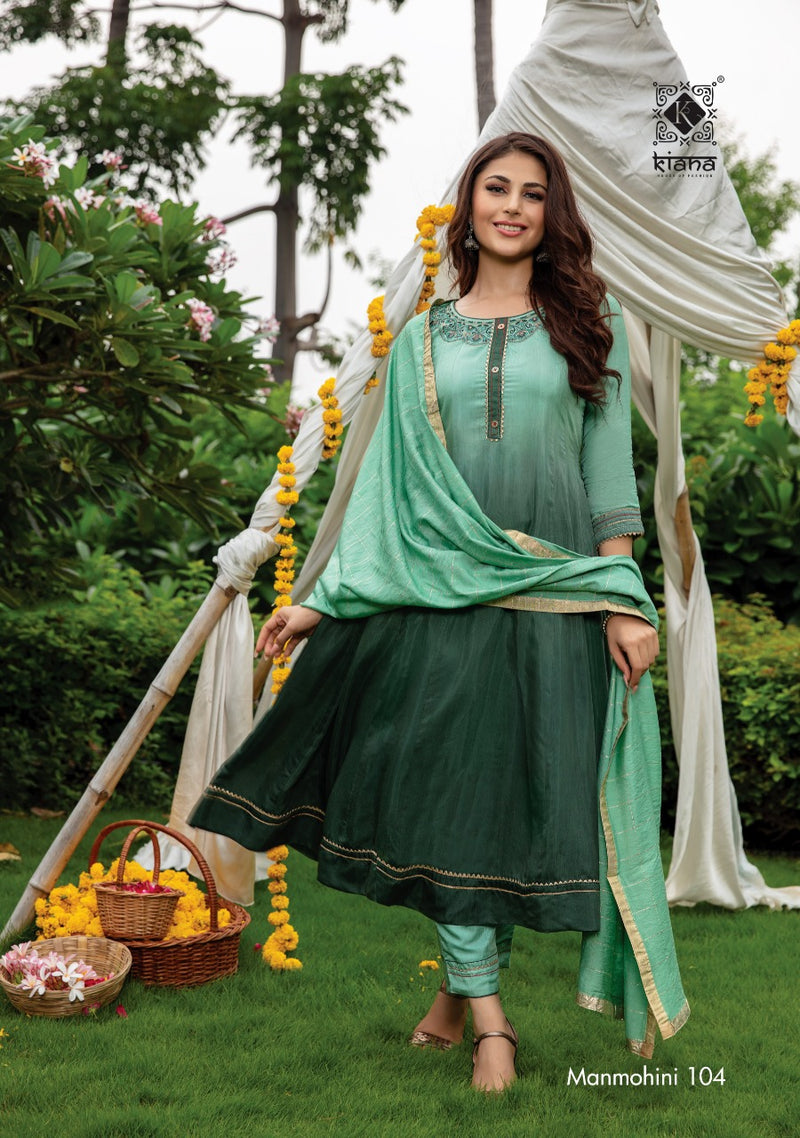 Kiana House Of Fashion Manmohini Muslin Shaded Fancy Party Wear Kurtis With Bottom & Dupatta