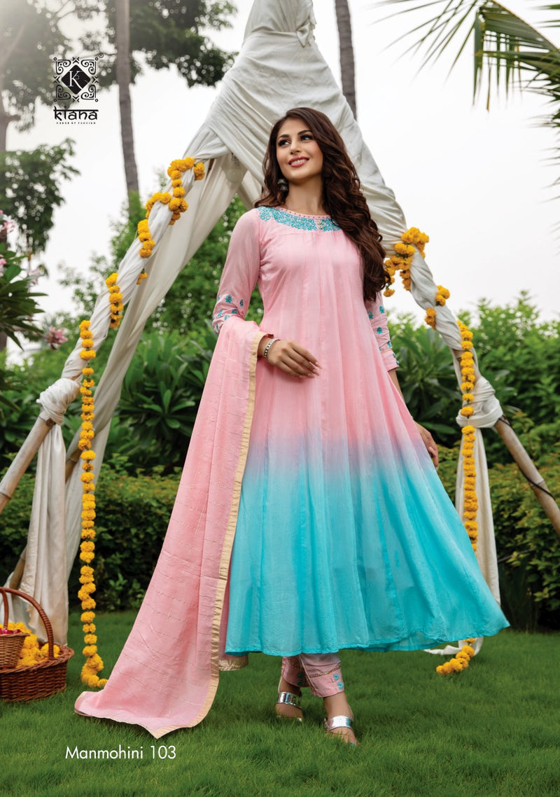 Kiana House Of Fashion Manmohini Muslin Shaded Fancy Party Wear Kurtis With Bottom & Dupatta