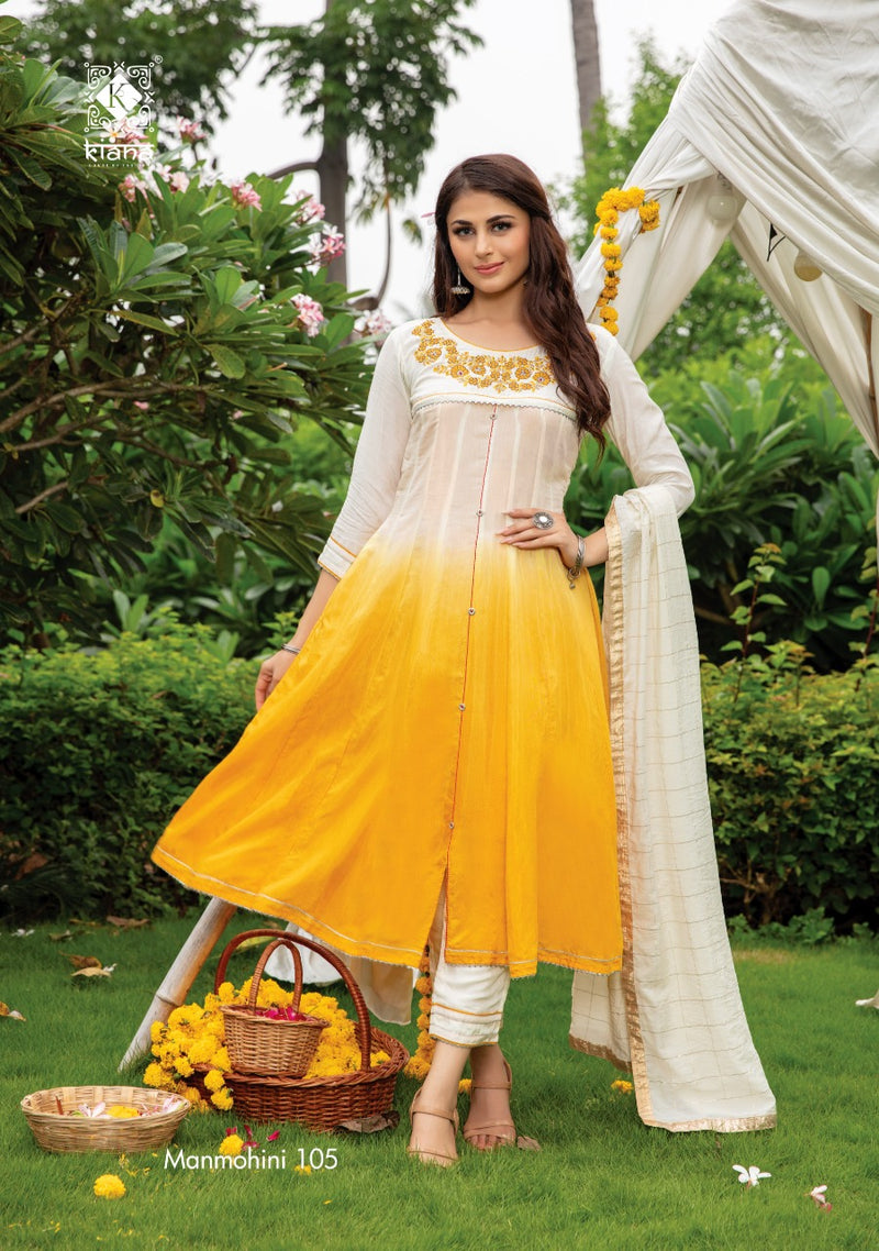 Kiana House Of Fashion Manmohini Muslin Shaded Fancy Party Wear Kurtis With Bottom & Dupatta