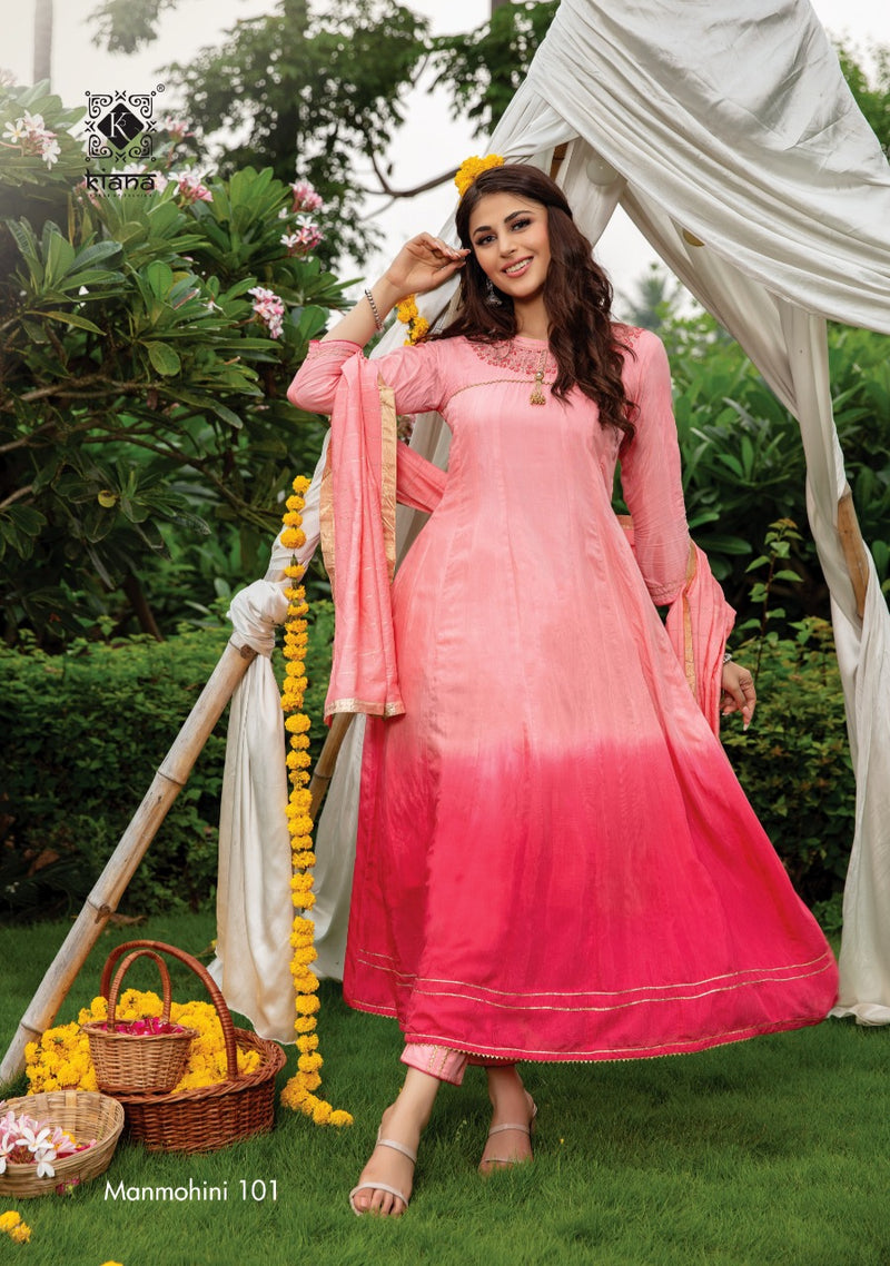 Kiana House Of Fashion Manmohini Muslin Shaded Fancy Party Wear Kurtis With Bottom & Dupatta