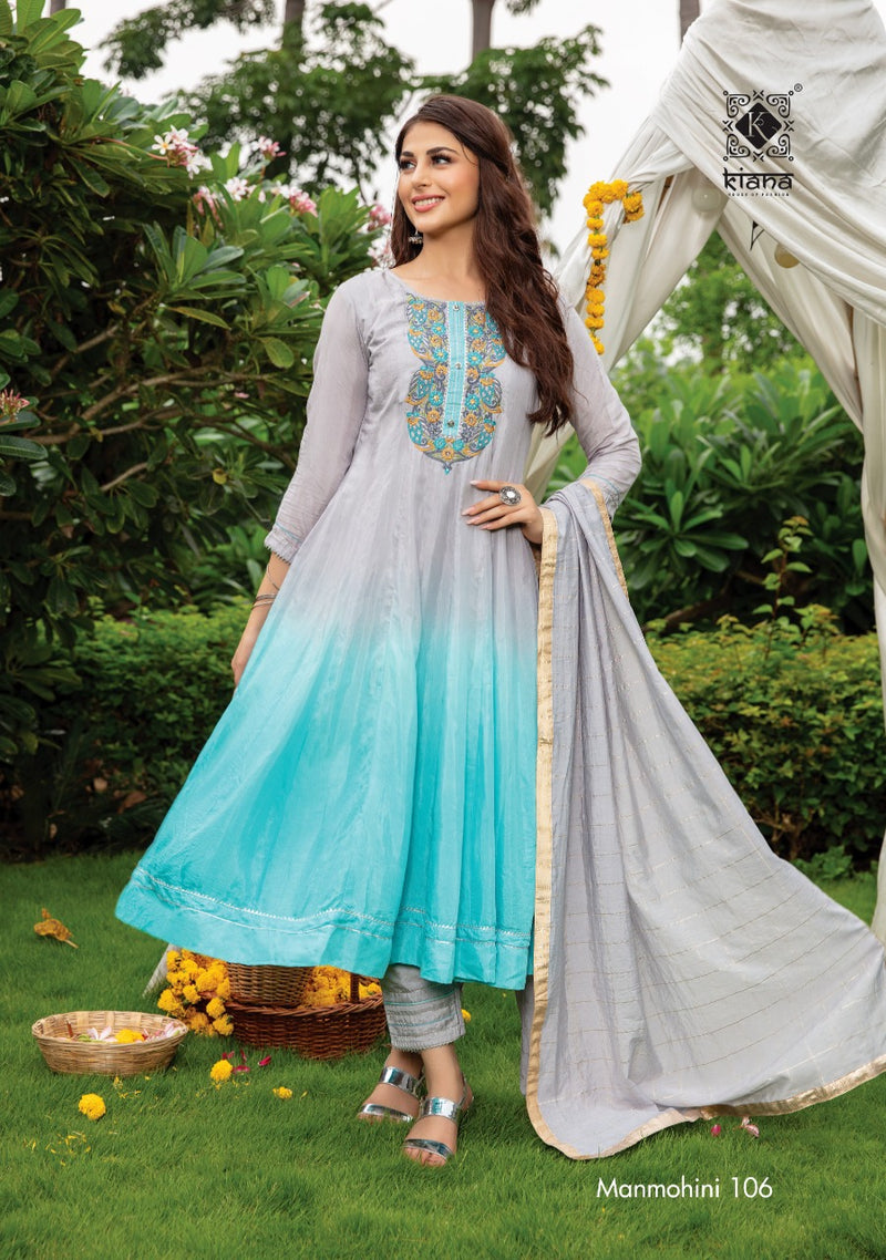 Kiana House Of Fashion Manmohini Muslin Shaded Fancy Party Wear Kurtis With Bottom & Dupatta