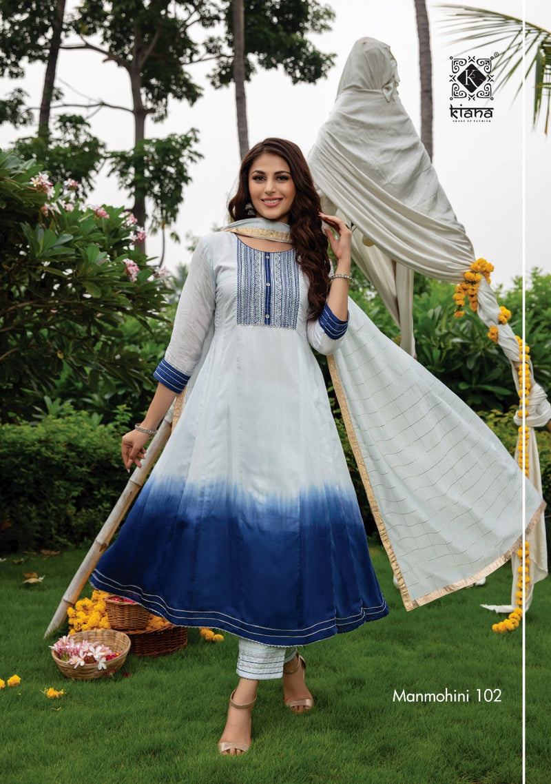 Kiana House Of Fashion Manmohini Muslin Shaded Fancy Party Wear Kurtis With Bottom & Dupatta