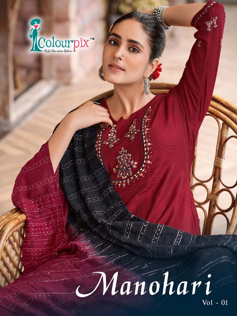Colourpix Manohari Vol 1 Viscose With Heavy Embroidery Work Stylish Designer Casual Wear Kurti