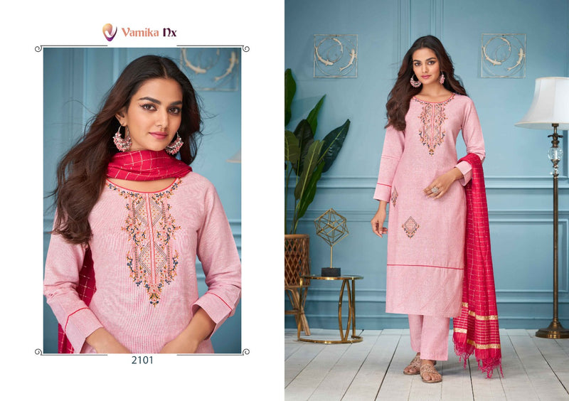 Vamika NX Mansoon Cotton Embroidered Festive Wear Kurtis With Bottom & Dupatta