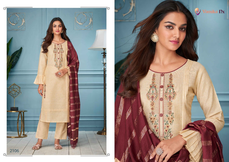 Vamika NX Mansoon Cotton Embroidered Festive Wear Kurtis With Bottom & Dupatta