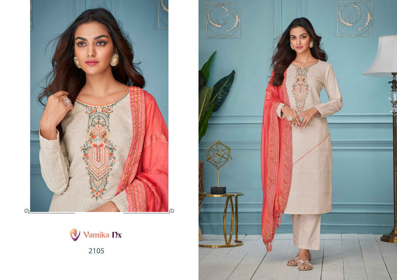 Vamika NX Mansoon Cotton Embroidered Festive Wear Kurtis With Bottom & Dupatta