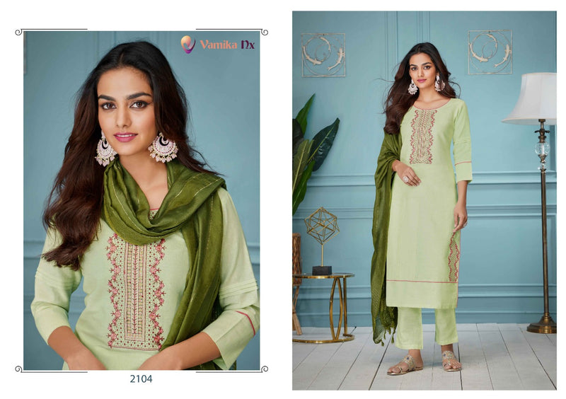 Vamika NX Mansoon Cotton Embroidered Festive Wear Kurtis With Bottom & Dupatta