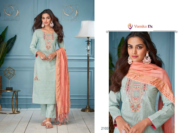 Vamika NX Mansoon Cotton Embroidered Festive Wear Kurtis With Bottom & Dupatta