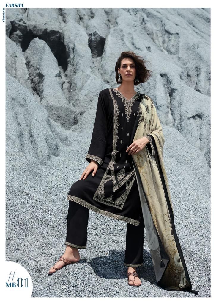 Varsha Marble Pure Muslin With Heavy Embroidery Work Stylish Designer Fancy Festive Wear Salwar Kameez