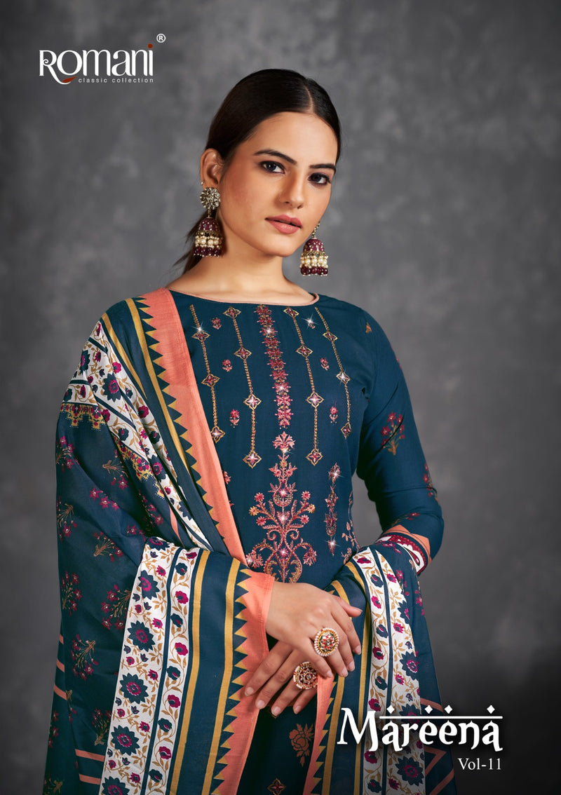 Romani Mareena Vol 11 Premium Soft Cotton Digital Print Embroidery Work Swarovski Work Printed Designer Salwar Suit