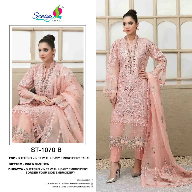 Saniya Trendz Maria B Hit ST 1070 Butterfly Net Heavy Embroidered Pakistani Style Party Wear Salwar Kameez