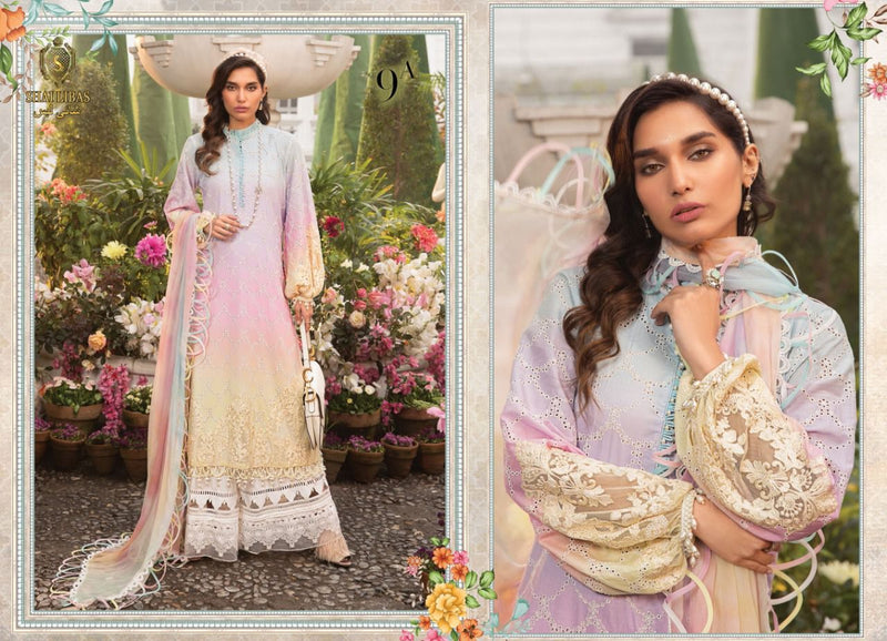 Shai Libaas Maria B Luxury Lawn Collection Cambric Cotton Pakistani Style Embroidered Party Wear Salwar Suits