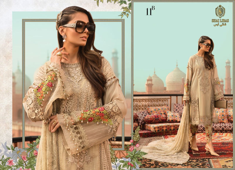 Shai Libaas Maria B Luxury Lawn Collection Cambric Cotton Pakistani Style Embroidered Party Wear Salwar Suits