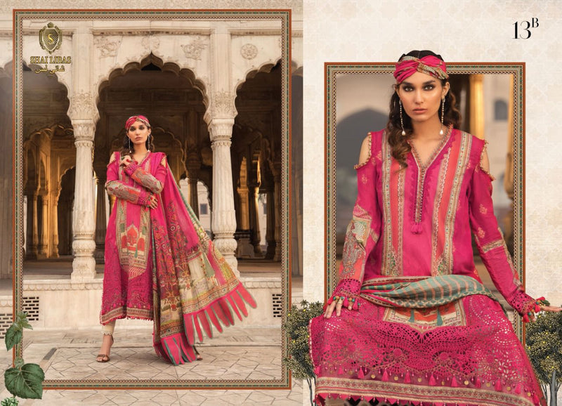 Shai Libaas Maria B Luxury Lawn Collection Cambric Cotton Pakistani Style Embroidered Party Wear Salwar Suits