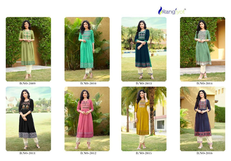Rangjyot Maria Vol 2 Rayon Stylish Fancy Wear Kurtis With Bottom