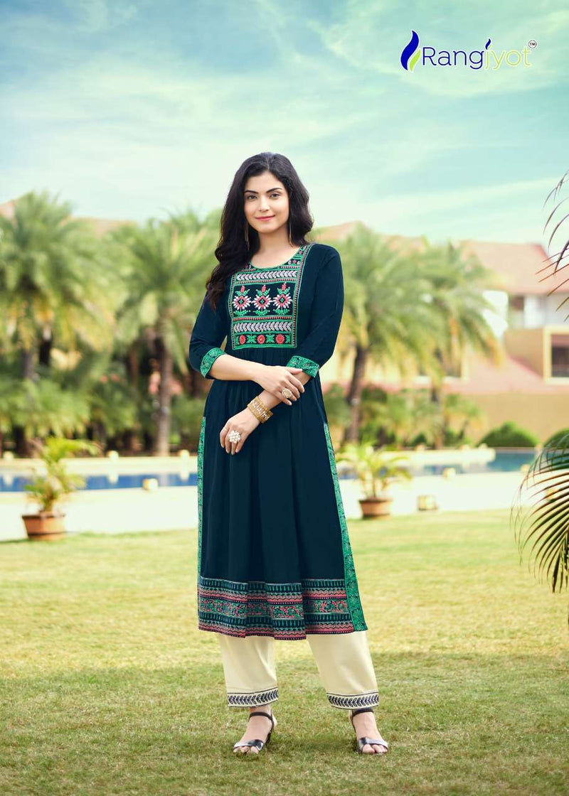 Rangjyot Maria Vol 2 Rayon Stylish Fancy Wear Kurtis With Bottom
