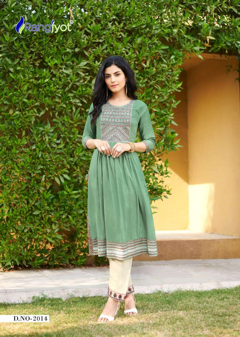 Rangjyot Maria Vol 2 Rayon Stylish Fancy Wear Kurtis With Bottom