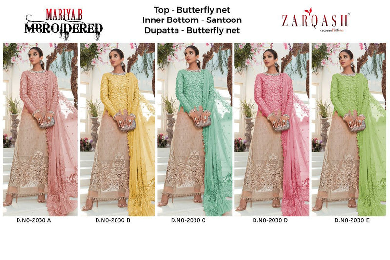 Zarqash Mariya B Embroidered Z 2030 Butterfly Net Pakistani Style Wedding Wear Designer Salwar Suits