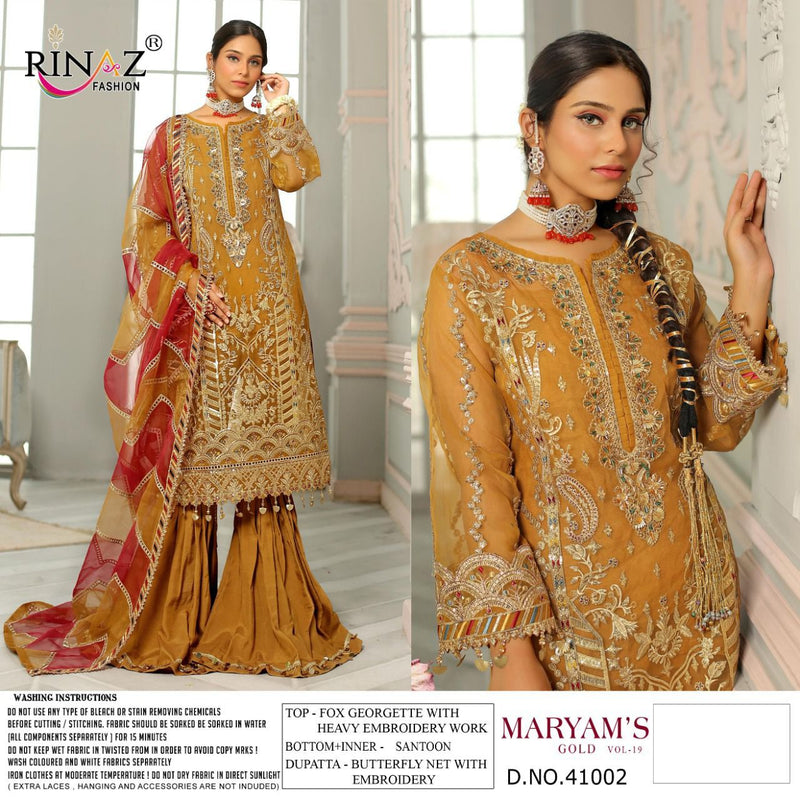 Rinaz Fashion Maryam Gold B Vol 19 Georgette With Heavy Embroidery Work Stylish Designer Pakistani Salwar Kameez