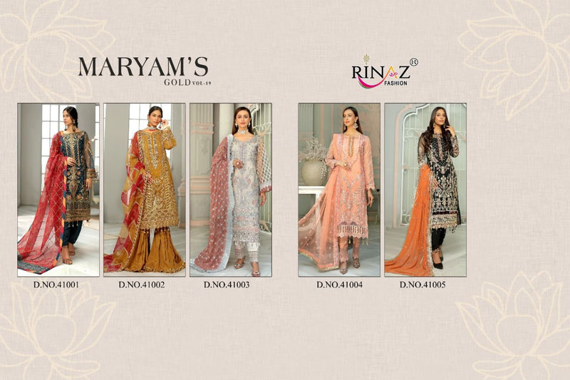 Rinaz Fashion Maryam Gold B Vol 19 Georgette With Heavy Embroidery Work Stylish Designer Pakistani Salwar Kameez