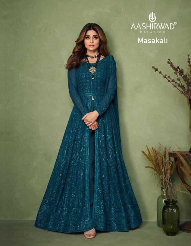 Aashirwad Creation Masakali Georgette With Elegant Work Stylish Designer Festive Wear Long Gown