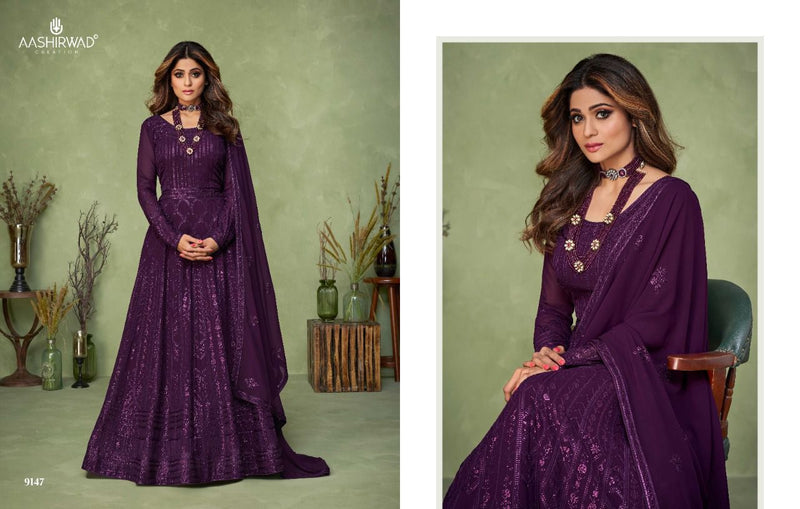 Aashirwad Creation Masakali Georgette With Elegant Work Stylish Designer Festive Wear Long Gown