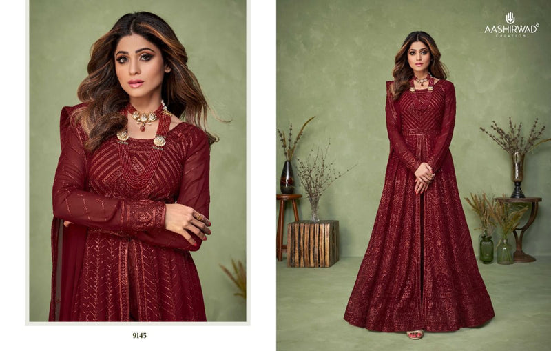 Aashirwad Creation Masakali Georgette With Elegant Work Stylish Designer Festive Wear Long Gown