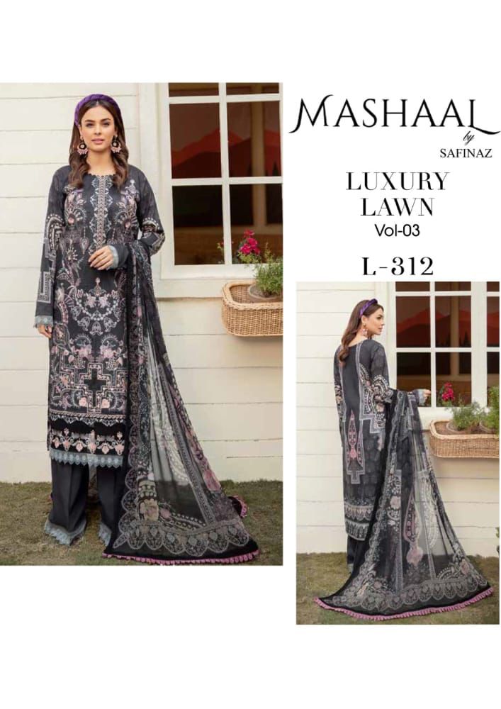 Safeenaz Mashaal Lawn Cotton Embroidered Pakistani Style Party Wear Salwar Suits