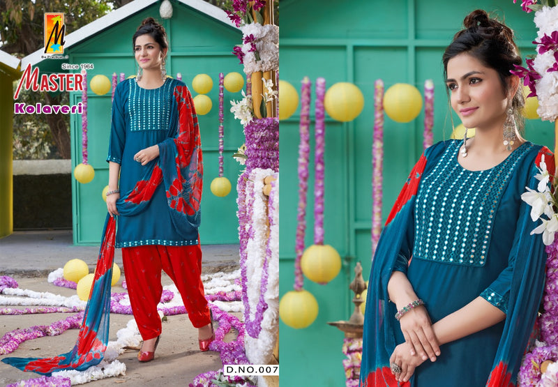 Master Kolaveri Rayon Fancy Patiyala Style Festive Wear Salwar Suits
