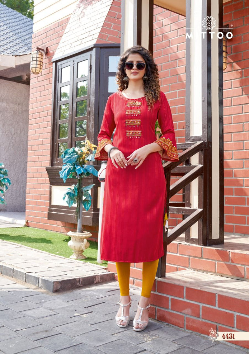 Mittoo Mayurika Vol 5 Rayon Stylish Fancy Party Wear Kurtis