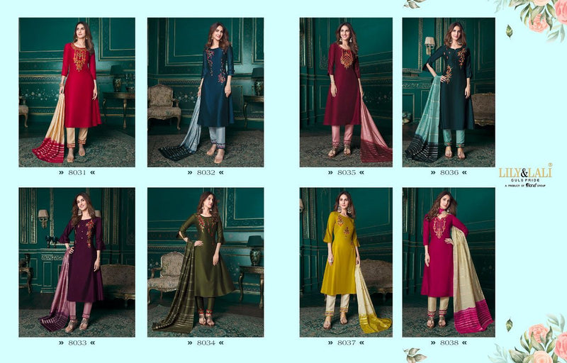 Lily & Lali Meera Pure Maslin A Line Stylish Party Wear Kurtis With Set Of Bottom & Dupatta