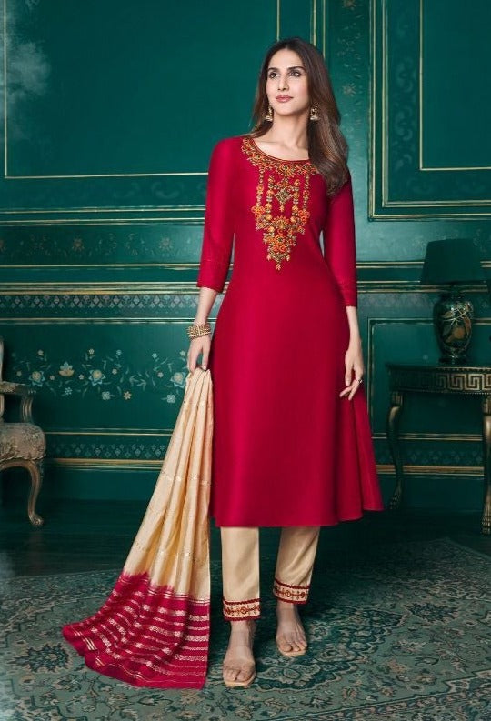 Lily & Lali Meera Pure Maslin A Line Stylish Party Wear Kurtis With Set Of Bottom & Dupatta