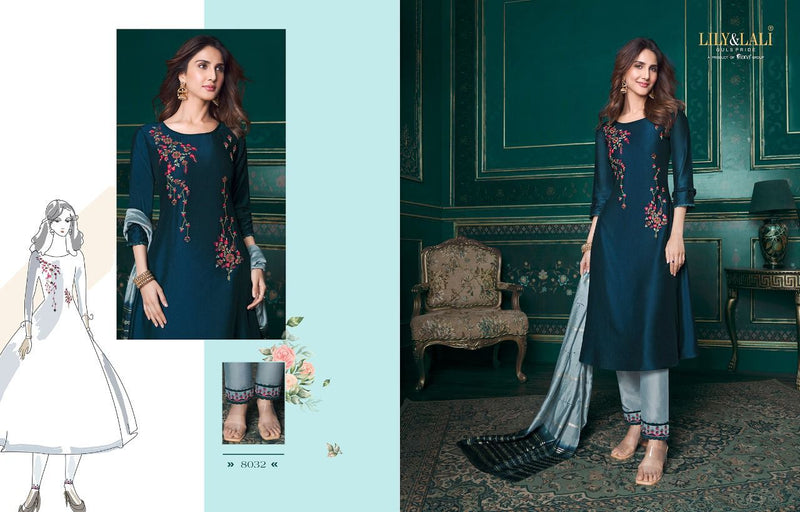 Lily & Lali Meera Pure Maslin A Line Stylish Party Wear Kurtis With Set Of Bottom & Dupatta