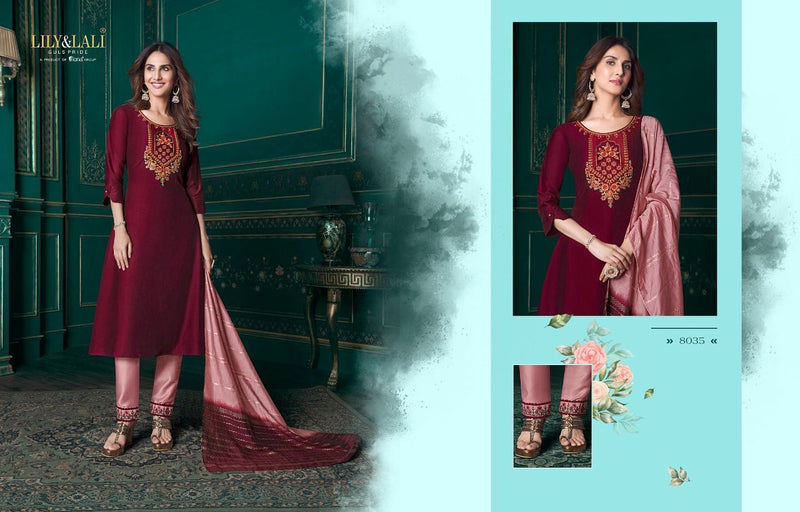 Lily & Lali Meera Pure Maslin A Line Stylish Party Wear Kurtis With Set Of Bottom & Dupatta