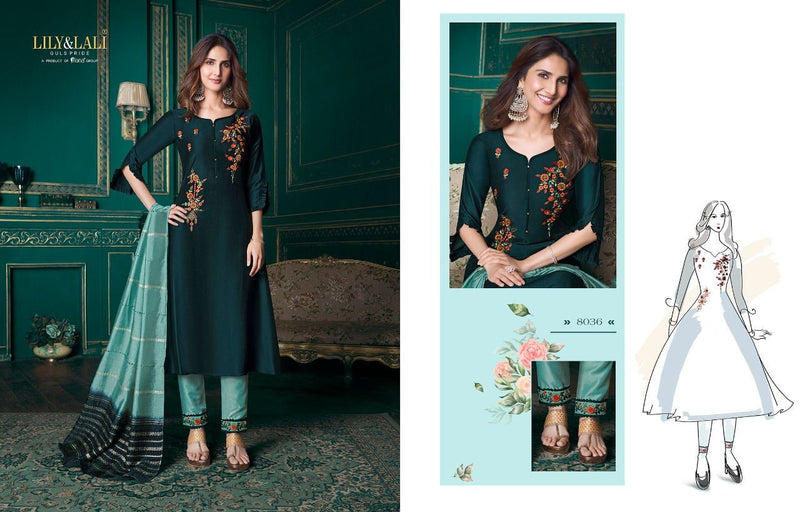 Lily & Lali Meera Pure Maslin A Line Stylish Party Wear Kurtis With Set Of Bottom & Dupatta