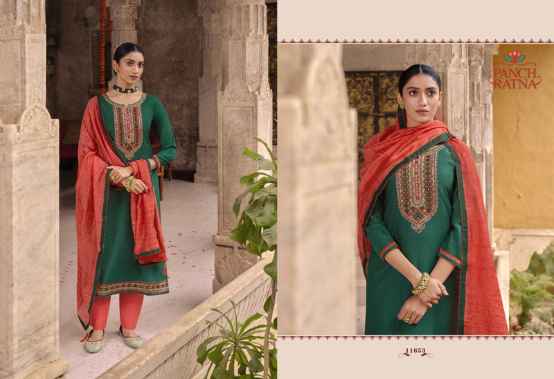 Panch Ratna Mehendi Parampara Silk Designer Party Wear Embroidered Salwar Kameez