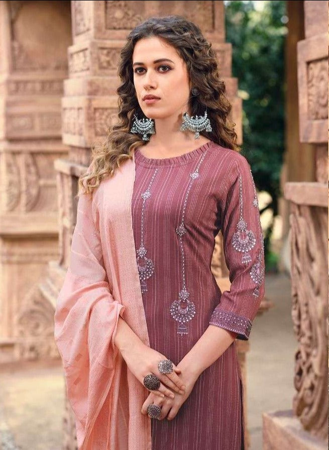 Poonam Designer Mehek Viscose Jacquard Party Wear Kurtis With Bottom And Dupatta
