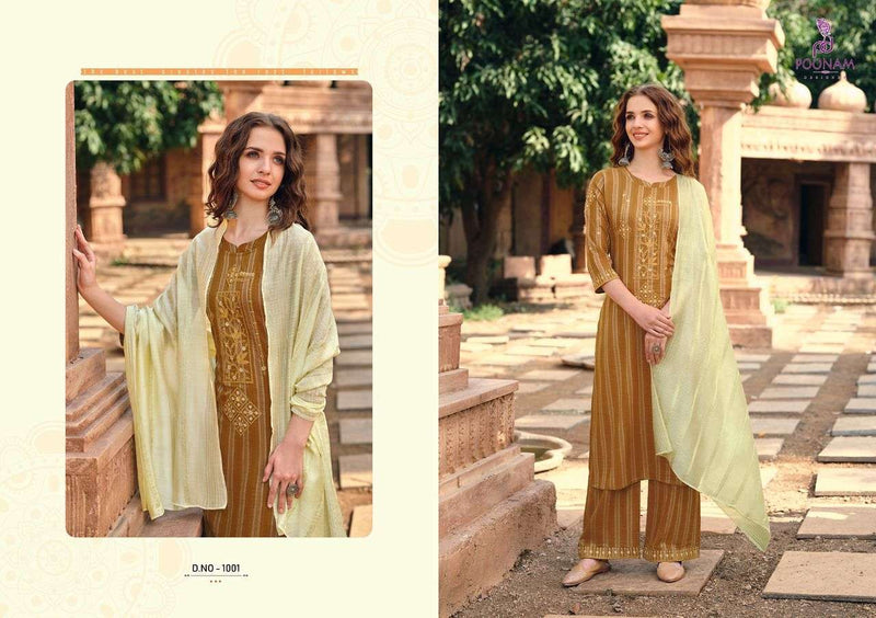 Poonam Designer Mehek Viscose Jacquard Party Wear Kurtis With Bottom And Dupatta