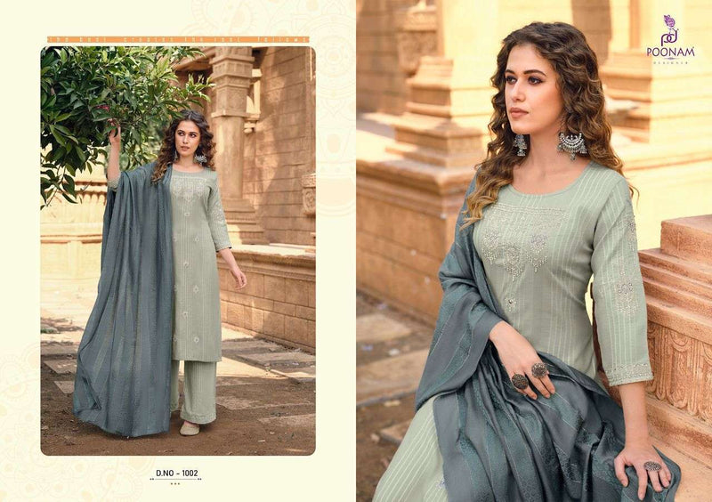 Poonam Designer Mehek Viscose Jacquard Party Wear Kurtis With Bottom And Dupatta