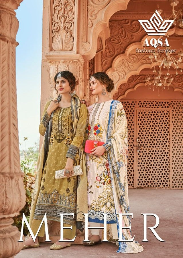 Aqsa Meher Cambric Cotton Pakistani Style Printed Party Wear Salwar Kameez