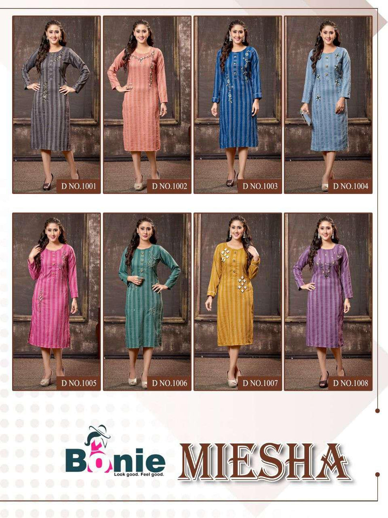 Bonie Miesha Heavy Lining Silk Fancy Wear Kurtis With Hand Work