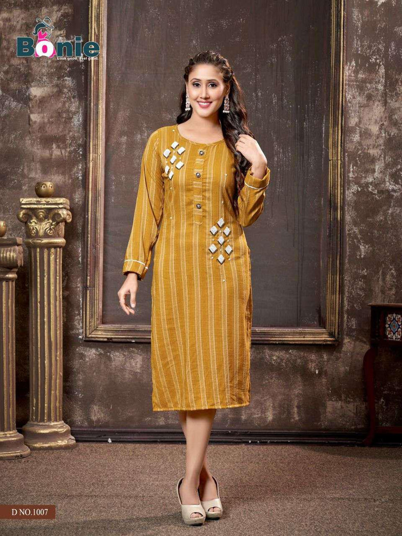 Bonie Miesha Heavy Lining Silk Fancy Wear Kurtis With Hand Work